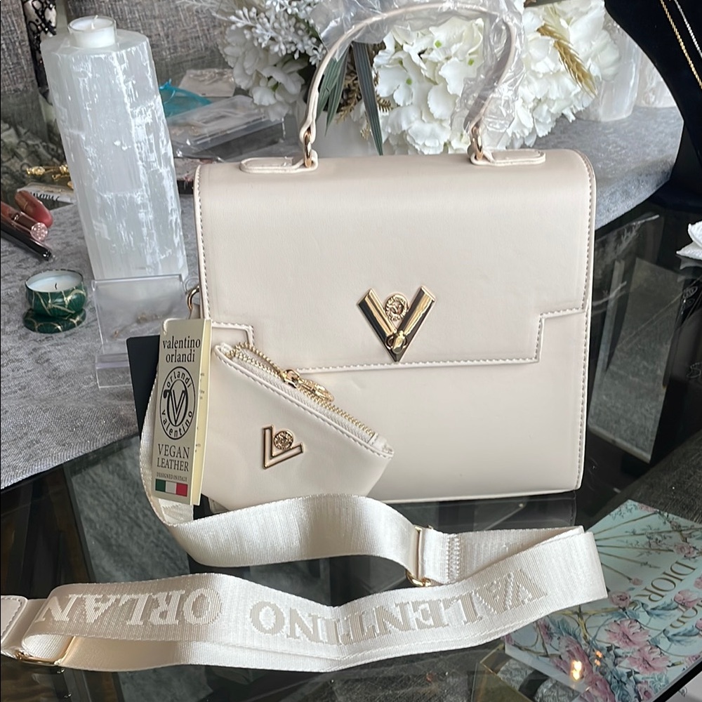 Valentino Orlandi Cream Satchel with Gold Hardware